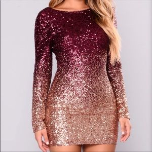 Fashion Nova Sequin Dress - Burgundy/Rosegold